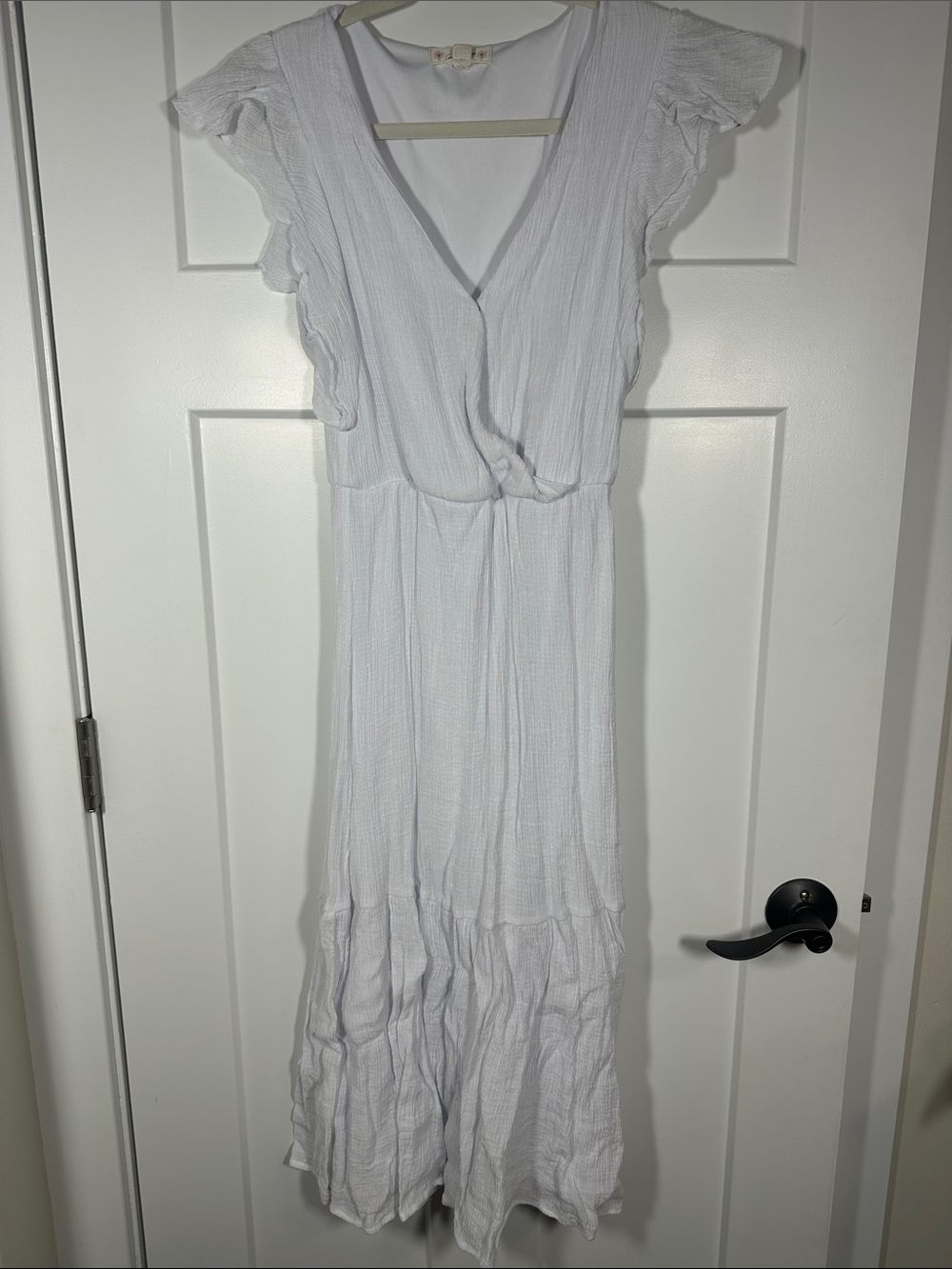 Magnolia White V-Neck Ruffle Sleeve Maxi Dress